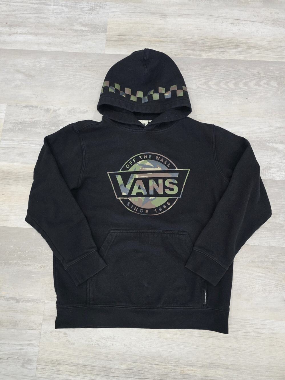 VANS Boys Hoodie Size Large Black Camouflage Skateboard Pullover Sweatshirt